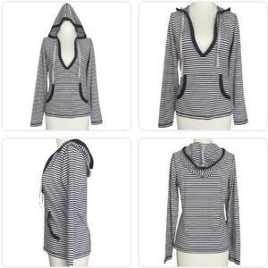 Ann Taylor LOFT Women's Blue White Striped Lightweight Hooded Sweatshirt Size S